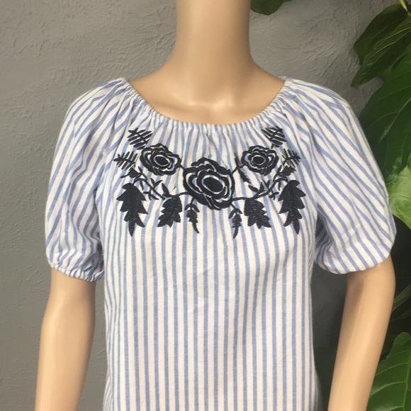 Vintage Blue & White Striped Embroidered Dress - Picture 9 of 11